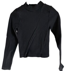 Fct Basics‎ Ribbed Mock Neck Long Sleeve Top Fitted Black Medium